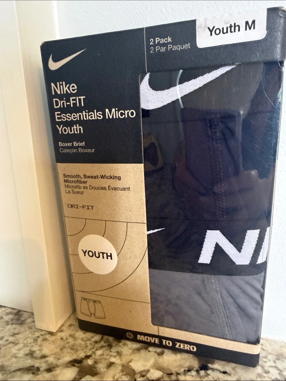 Nike Youth 3 Black and 1 Gray Boxer Briefs with White Logo - 4 pairs